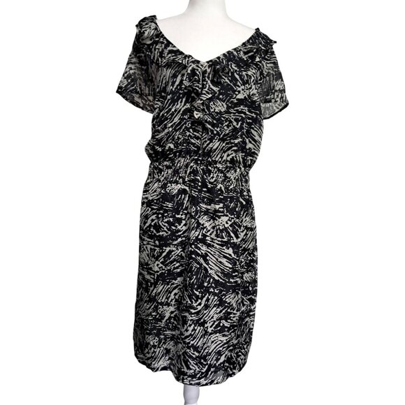 Merona Womens Black & Gray Abstract Print Ruffle Dress Size 4X Polyester Short S - Picture 1 of 13